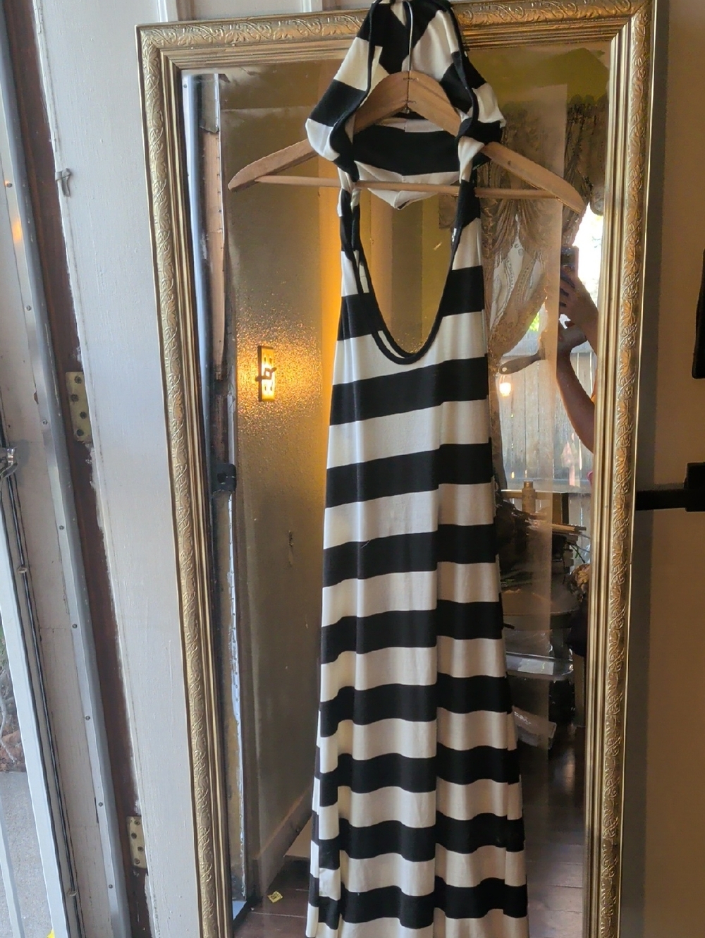 Cals Black and White Striped Maxi Dress With Hoodie